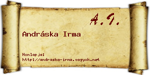 Andráska Irma névjegykártya
